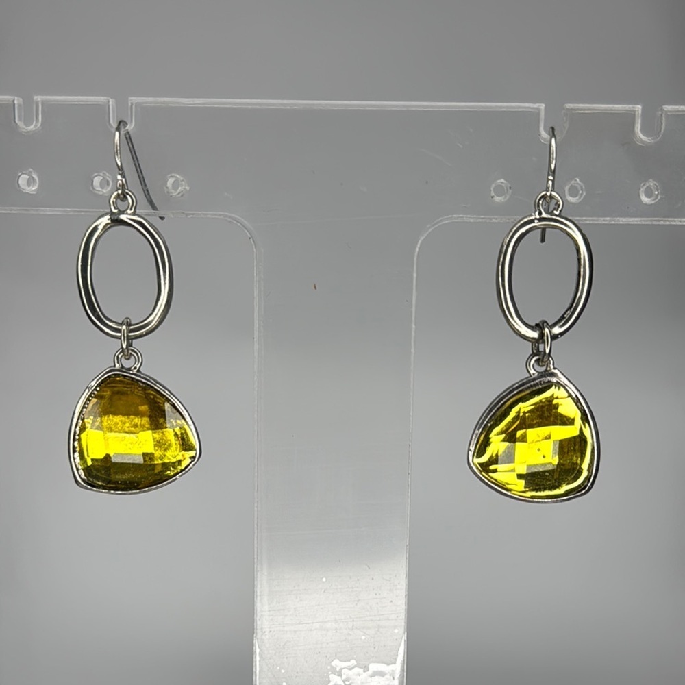 Modern Silver and Yellow Dangle Earrings